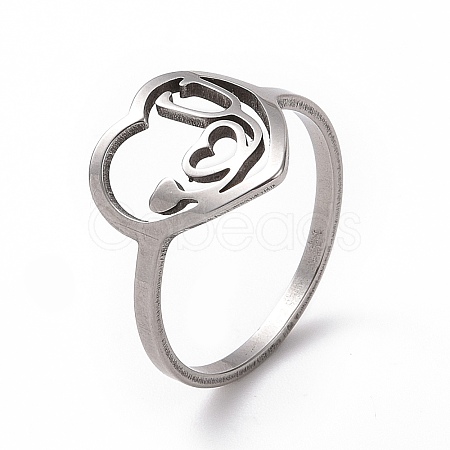 Non-Tarnish 201 Stainless Steel Heart with Word Love You Finger Ring RJEW-J051-11P-1