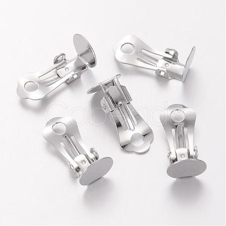 Nickel Free Platinum Color Brass Clip-on Earring Base Blank Settings X-KK-H168-N-NF-1
