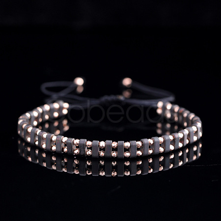 Synthetic Non-magnetic Hematite Beads Braided Bead Bracelets for Men Women OW8240-1