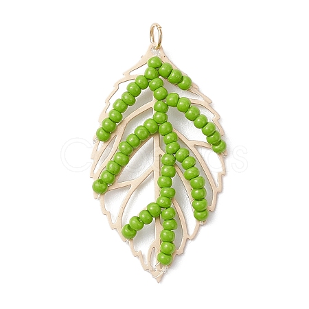 Handmade Glass Seed Beaded Leaf Shape Pendants PALLOY-MZ00935-01-1