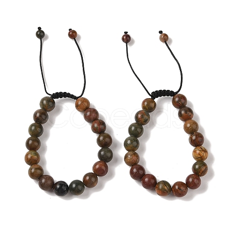 10mm Round Natural Polychrome Jasper/Picasso Stone/Picasso Jasper Braided Bead Bracelets BJEW-C067-01C-19-1