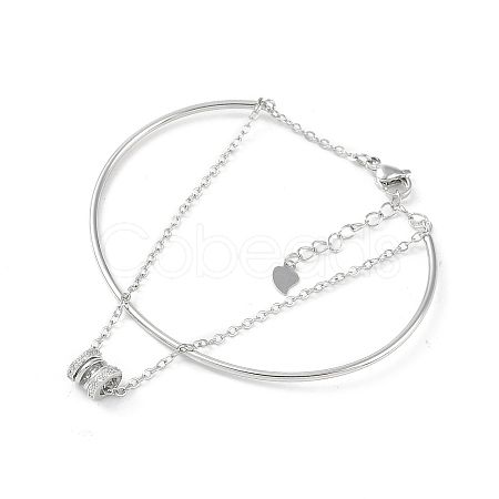 Brass Micro Pave Clear Cubic Zirconia Column Charm Bangles LS-BJEW-L691-02P-1