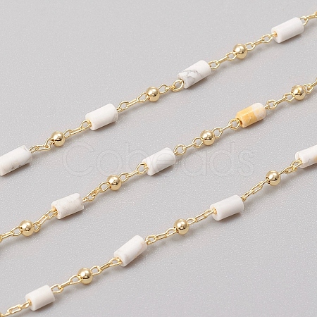 3.28 Feet Handmade Natural Howlite Beaded Chains X-CHC-E021-01G-1