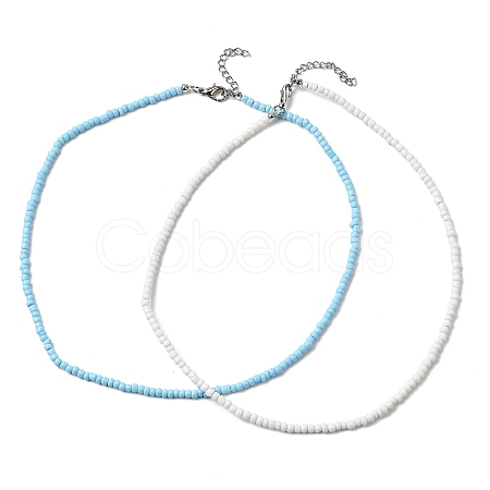 2Pcs 2 Colors Glass Seed Beaded Necklaces Set NJEW-FZ00030-1