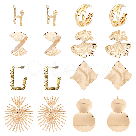 8 Pairs 8 Style Gingko Leaf & Fan & Spiral & Trapezoid Alloy Dangle Stud Earrings for Women EJEW-AN0001-45-1