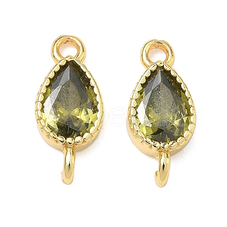 Brass Pave Cubic Zirconia Teardrop Connector Charms KK-P348-09G-02-1