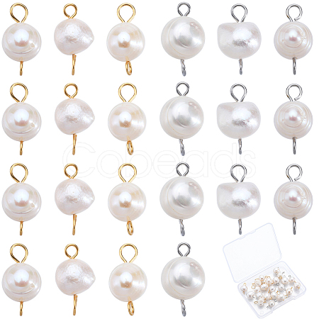 30Pcs 2 Colors Natural Cultured Freshwater Pearl Potato Connector Charms PALLOY-SC00012-1