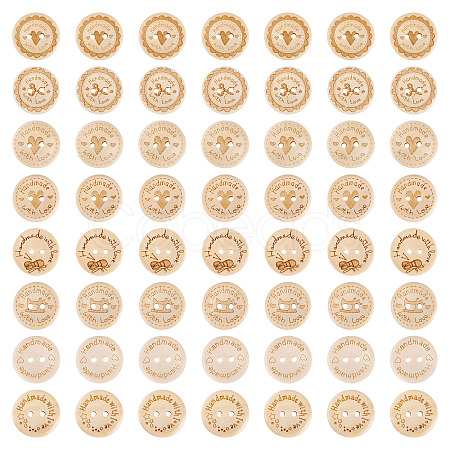 200Pcs 8 Styles Wood Buttons BUTT-TA0001-34-1