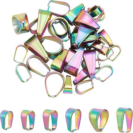 48Pcs 6 Style Ion Plating(IP) & PVD Vacuum Plating 304 Stainless Steel Snap On Bails STAS-UN0027-87-1