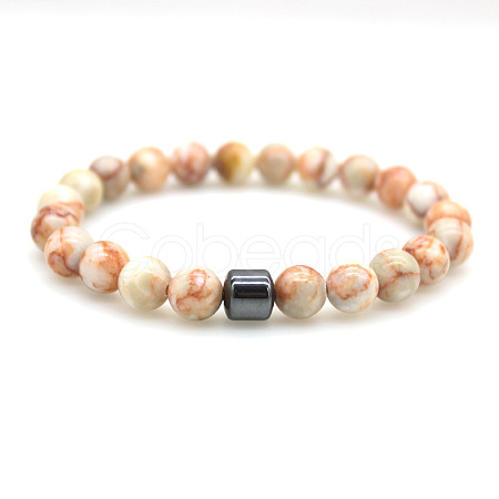 Natural Netstone Round Beaded Stretch Bracelets for Men Women FS-WG77712-12-1