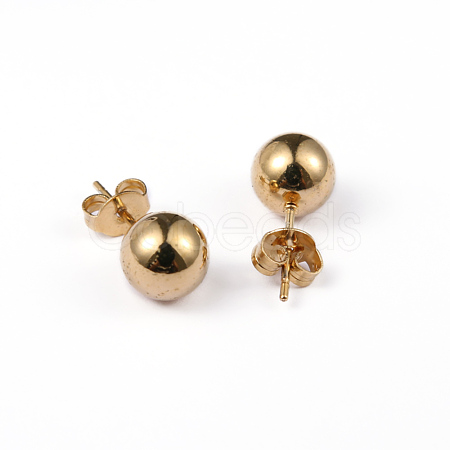 304 Stainless Steel Ball Stud Earrings X-EJEW-5558-8mm-G-1