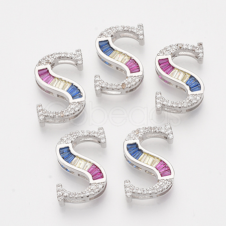 Brass Cubic Zirconia Slide Charms ZIRC-S063-01S-P-1