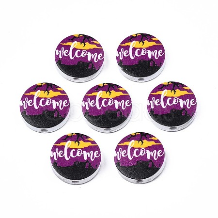 Halloween Printed Natural Wood Beads WOOD-T021-63-1