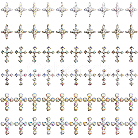 60Pcs 6 Styles Alloy Rhinestone Cabochons MRMJ-FH0001-53-1
