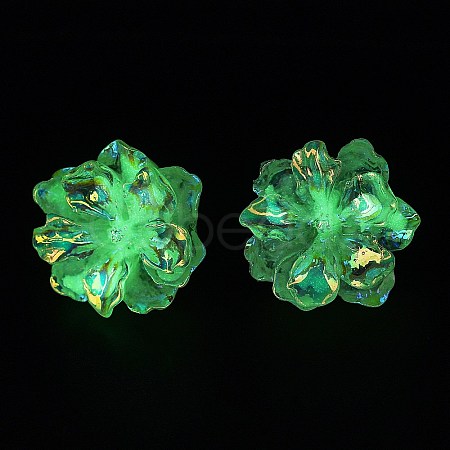 Luminous Glow in the Dark Resin Flower Stud Earrings with 304 Stainless Steel Pins EJEW-JE05359-02-1