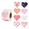 Valentine's Day Theme Paper Gift Tag Stickers, 8 Style Heart Shape Adhesive Labels Roll Stickers, for Party, Decorative Presents, Colorful, 4.1cm, about 500pcs/roll