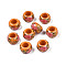 Flower Printed Opaque Acrylic Rondelle Beads, Large Hole Beads, Dark Orange, 15x9mm, Hole: 7mm