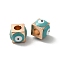 Alloy Enamel European Beads, Large Hole Beads, Light Gold, Cube with Evil Eye, Aqua, 8x10.5x10.5mm, Hole: 4.3mm