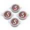 Alloy Enamel Links Connectors, with Crystal Rhinestones, Flat Round with Letter, Silver Color Plated, Letter.S, 22x16x2mm, Hole: 1.8mm