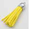 Suede Tassels, with Brass Findings, Nice for DIY Earring or Cell Phone Straps Making, Platinum, Yellow, 55~65x12mm, Hole: 1.5mm