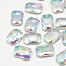 Pointed Back Glass Rhinestone Cabochons, Faceted, Rectangle Octagon, Crystal AB, 14x10x4mm