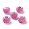 AB Color Resin Rose Flower European Beads, Rondelle Large Hole Beads, with Platinum Tone Alloy Double Cores, Hot Pink, 14x9mm, Hole: 5mm