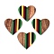 Jamaican Colour Epoxy Resin & Walnut Wood Pendants, Geometric Charms, Heart, 37.5x39x3.5mm, Hole: 2mm