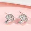 Mushroom Brass Micro Pave Clear Cubic Zirconia Stud Earrings LS-EJEW-F895-17P-3