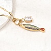 Ocean 304 Stainless Steel Enamel Fish Pendant Paperclip Chain Necklaces with Clear Cubic Zirconia SA-CBAD22F-07G-B-4