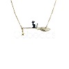 Halloween Alloy Black Cat with Broom Pendant Necklaces for Women FS-WGACF10-02-2