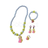 Cute Unicorn Alloy Plastic Children's Beaded Necklace & Bracelet & Cuff Ring & Clip-on Earring Jewelry Sets for Girl's FS-WGF4311-11-1