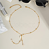 Nutural White Shell Moon Pendant 304 Stainless Steel Chain Necklaces with Natural Freshwater Pearl Tassel GK3371-1