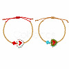 2Pcs 2 Colors Dyed Synthetic Turquoise Cross and Glass Heart Braided Bead Bracelets for Women PE0777-20-1