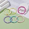 6Pcs 6 Color Flat Round with Heart Acrylic Beaded Stretch Bracelets Set for Women BJEW-JB08062-2