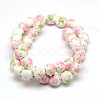 Handmade Flower Printed Porcelain Ceramic Beads Strands PORC-M007-10mm-07-2