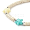 Dyed Synthetic Turquoise(Dyed) Heishi Beaded Bracelets with Dyed Synthetic Coral Starfish BJEW-JB09194-02-4