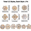 12Pcs 12 Style Crystal Rhinestone Flower Brooch Pins JEWB-GF0001-36A-2