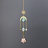 Natural Rhodonite Star Sun Catcher Hanging Ornaments with Brass Sun HJEW-PW0002-13H-1