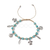 Feather & Turtle & Shell Shape Alloy Charm Bracelet BJEW-TA00389-02-1