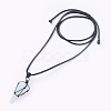 Opalite Cone Braided Pendant Necklace NJEW-SZ0001-59B-1