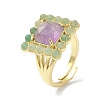 Natural Amethyst & Green Aventurine Rectangle Adjustable Ring RJEW-B030-01A-10-2