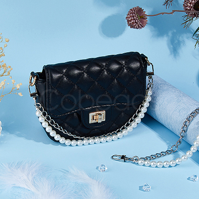 Aluminum & White Plastic Imitation Pearl Double Layer Decorative Purse Chains FIND-WH00670-127A-1