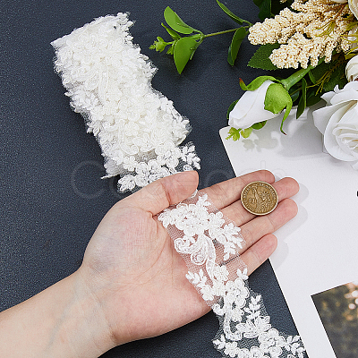 2Yards Polyester Flower Embroidery Lace Trim with Glass Beads OCOR-DC0001-27A-1