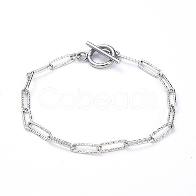 Tarnish Resistant 304 Stainless Steel Textured Paperclip Chain Bracelets BJEW-JB05112-1