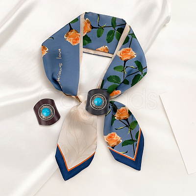 2Pcs 2 Colors Leather & Alloy & Synthetic Turquoise Scarf Clips AJEW-CL0005-24A-1