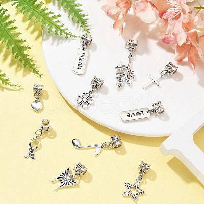 10Pcs 10 Styles Tibetan Style Alloy European Dangle Charms PALLOY-FZ00003-1