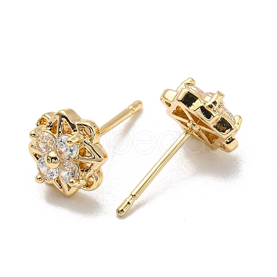 Brass with Clear Cubic Zirconia Stud Earrings EJEW-B035-01KCG-1