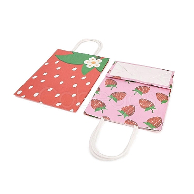 2 Styles Strawberry Print Paper Gift Bags with Handles TH-CBA170C-07-1