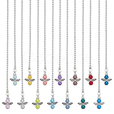 14Pcs 14 Colors Angel Glass Pearl & Alloy Charms Ceiling Fan Pull Chain Extenders PALLOY-HY00059-1
