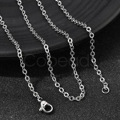 12Pcs 2.4MM 304 Stainless Steel Textured Cable Chain Necklaces for Men Women NJEW-H093-18P-02-1